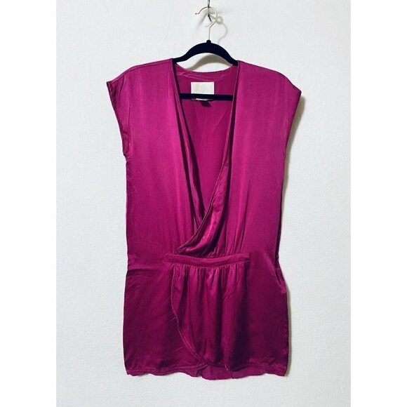 Madison Marcus Womens XS Cap Sleeve Faux Wrap Silk Dress Deep V Neck Pink Boho - Picture 1 of 7